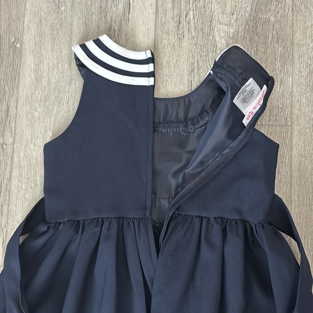 NWOT Jessica Ann Girls Navy & White Nautical Dress w/Zipper & Tie in Back Size 5 - Picture 5 of 7